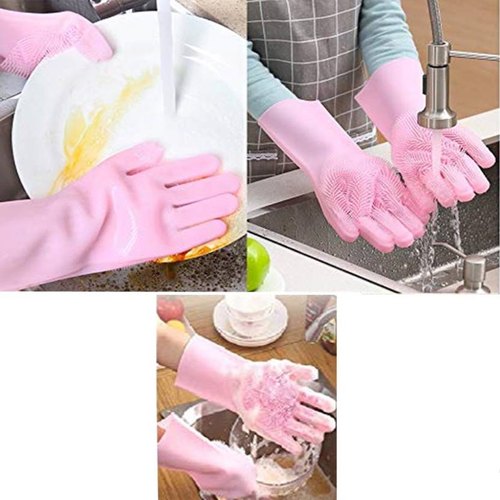 Silicone Dishwashing Gloves | Durable Reusable Cleaning Gloves | Random Color