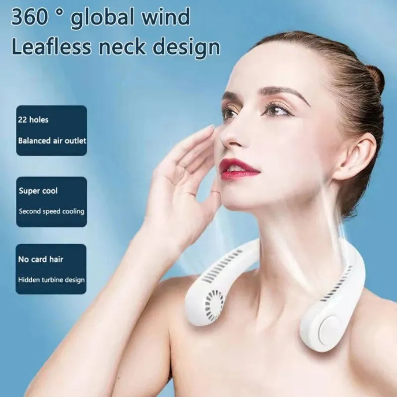 Mini Neck Fan Portable Bladeless Rechargeable Air Cooler – 3-Speed Wearable Summer Fan | Random Color