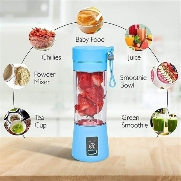 Rechargeable Portable Mini Juicer Blender – 6-Blade USB Smoothie Maker, 380ml Travel Juicer Cup