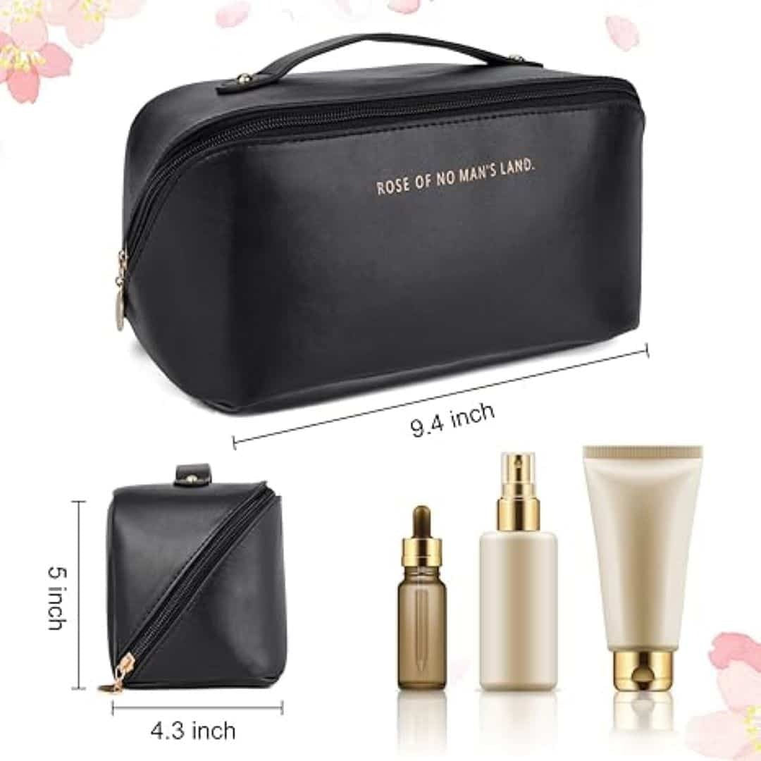Large Capacity Travel Cosmetic Bag – Black | Makeup & Toiletry Organizer