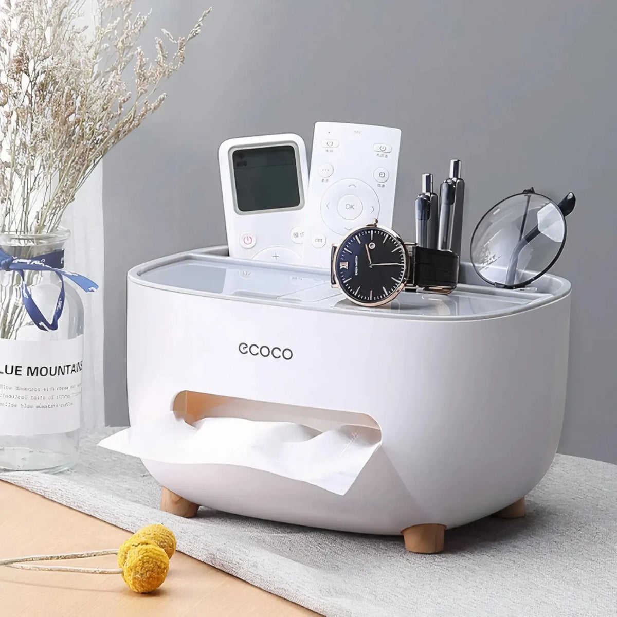 Ecoco Tissue Box with Multifunctional Storage Drawer – Desk Organizer