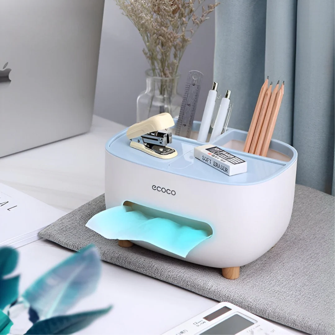 Ecoco Tissue Box with Multifunctional Storage Drawer – Desk Organizer