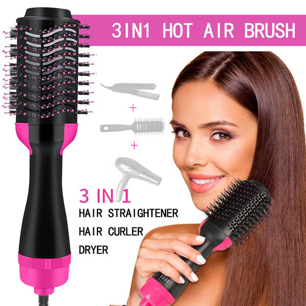 One-Step Hot Air Brush 4-in-1 Hair Dryer, Straightener, Curler & Volumizer – Professional Hair Styling Tool