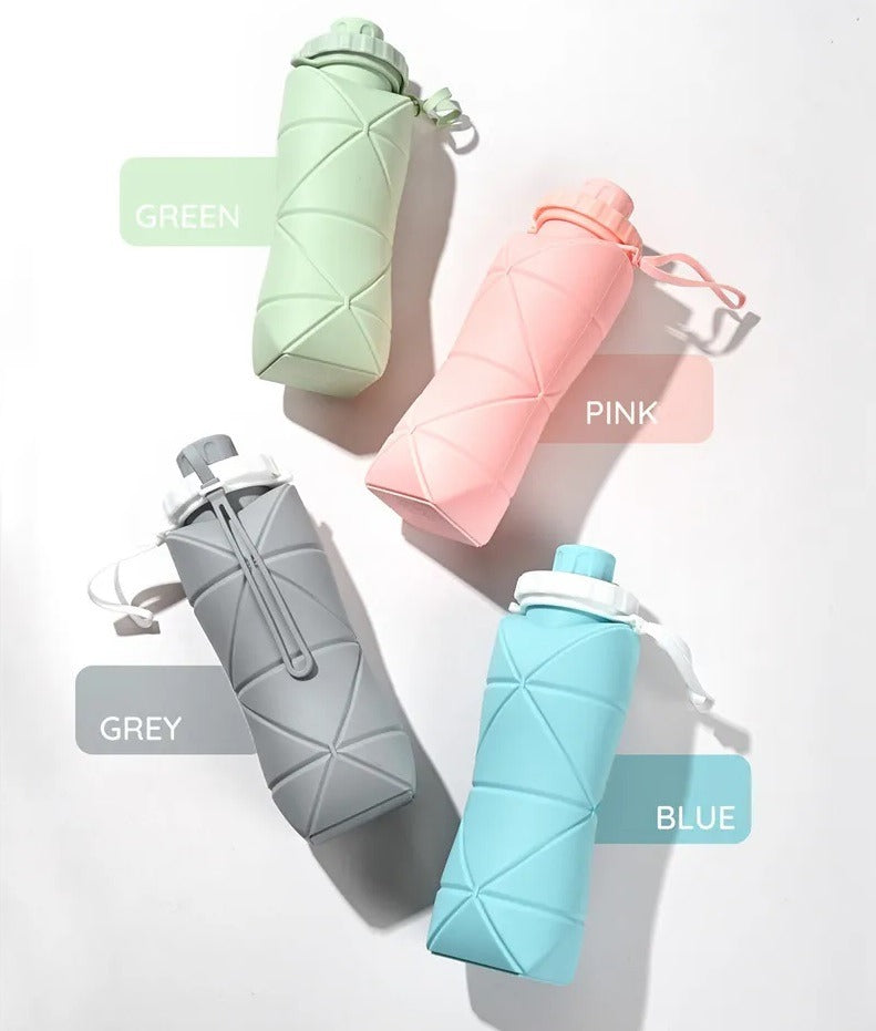 600ML Silicone Folding Water Bottle | Collapsible Reusable Travel Bottle | Leak-Proof Portable Bottle for Gym, Hiking & Outdoor