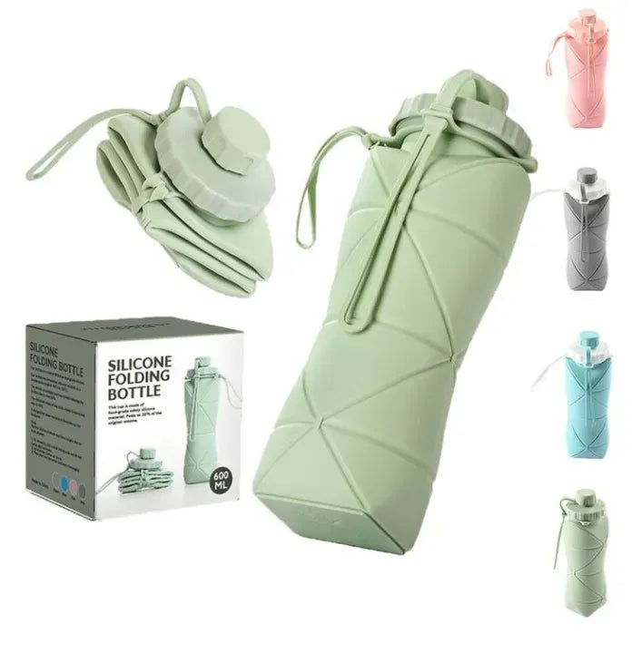 600ML Silicone Folding Water Bottle | Collapsible Reusable Travel Bottle | Leak-Proof Portable Bottle for Gym, Hiking & Outdoor