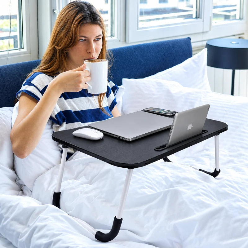T1 Foldable Laptop Table with Cup Holder & Tablet Slot