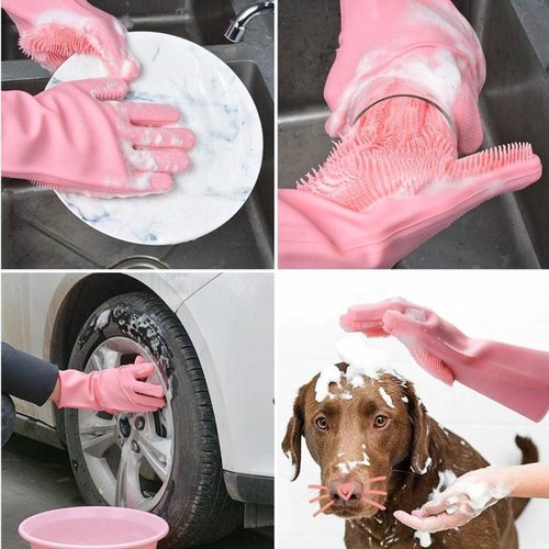 Silicone Dishwashing Gloves | Durable Reusable Cleaning Gloves | Random Color