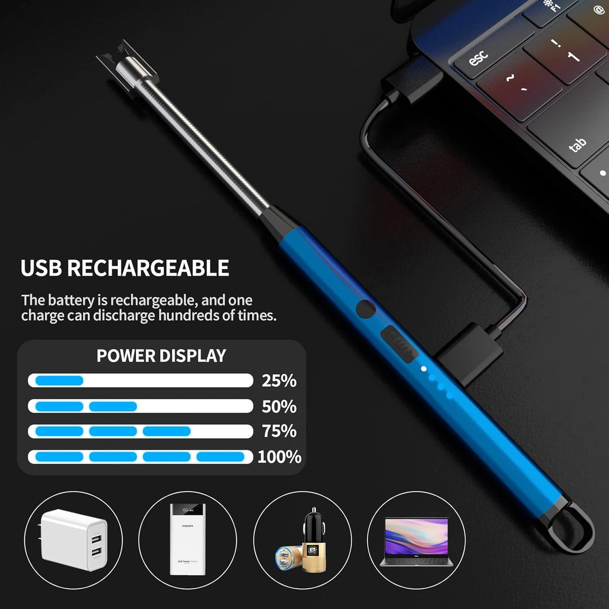 360° Outdoor Kitchen USB Rechargeable Arc Lighter – Flexible Neck