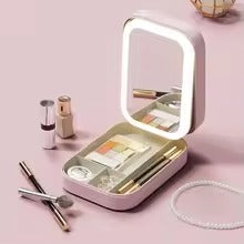 Portable Folding Makeup Mirror Jewelry Box with 3-Color LED