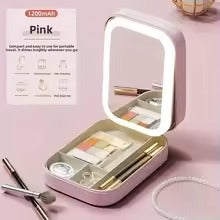 Portable Folding Makeup Mirror Jewelry Box with 3-Color LED