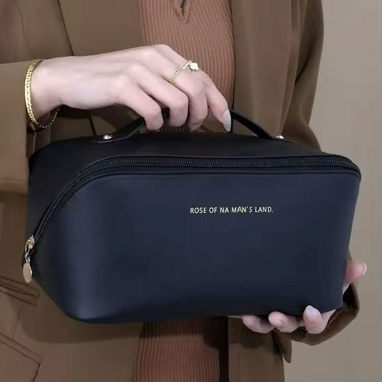 Large Capacity Travel Cosmetic Bag – Black | Makeup & Toiletry Organizer