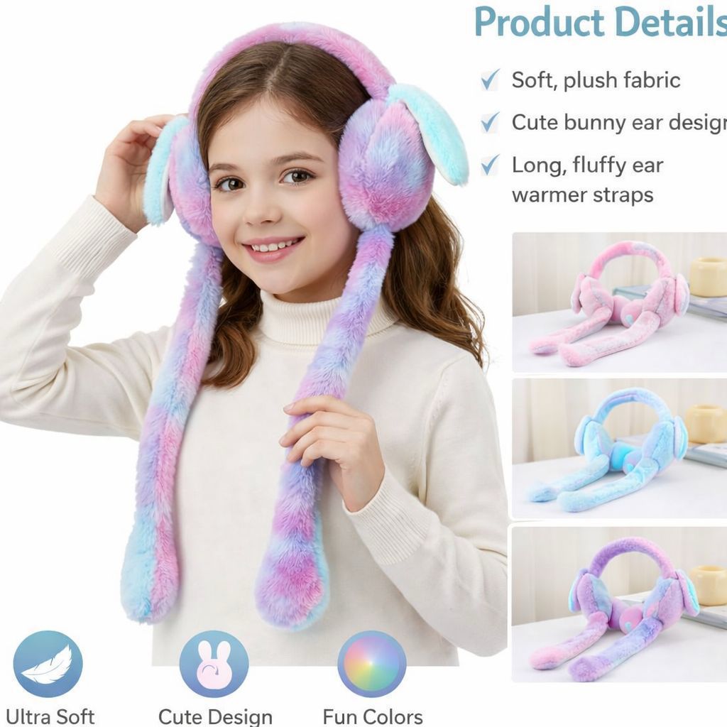 Cute Bunny Ear Muff Cap – Plush Winter Headwear