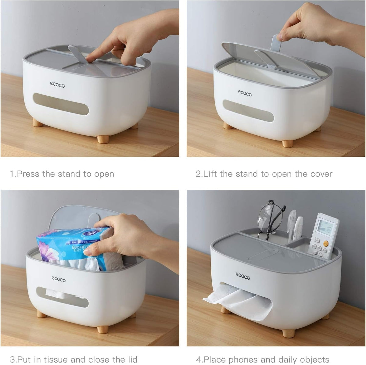 Ecoco Tissue Box with Multifunctional Storage Drawer – Desk Organizer
