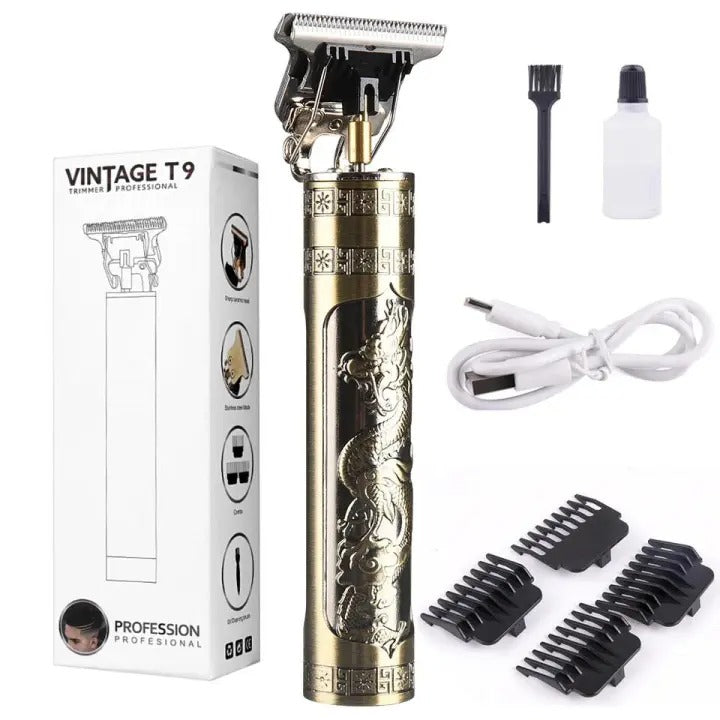Vintage T9 Metal Body Hair Trimmer for Men | USB Rechargeable Professional Hair & Beard Trimmer