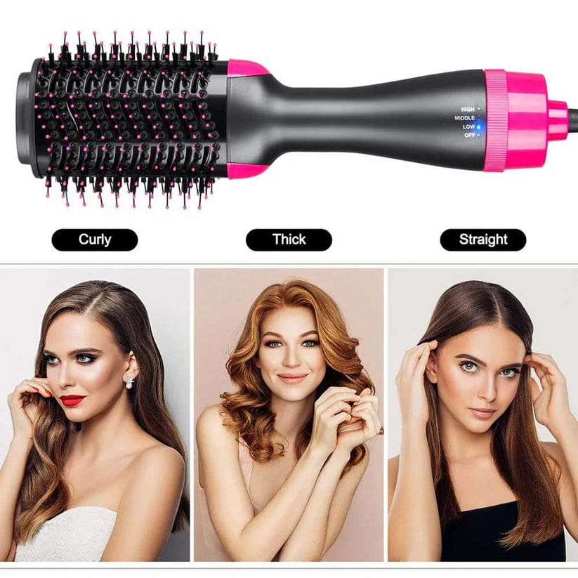 One-Step Hot Air Brush 4-in-1 Hair Dryer, Straightener, Curler & Volumizer – Professional Hair Styling Tool