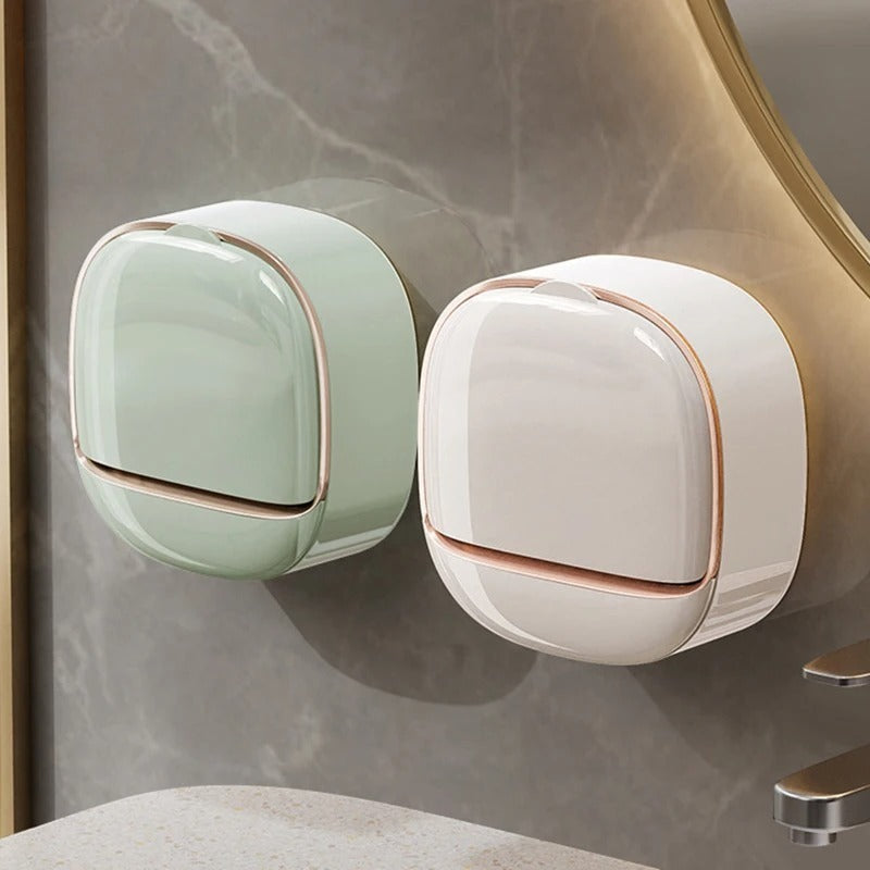 Wall-Mounted Flip-Cover Soap Holder – Stylish Space-Saving Bathroom Soap Dish