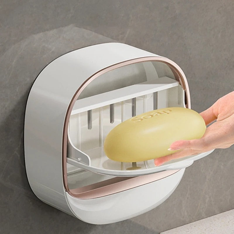 Wall-Mounted Flip-Cover Soap Holder – Stylish Space-Saving Bathroom Soap Dish