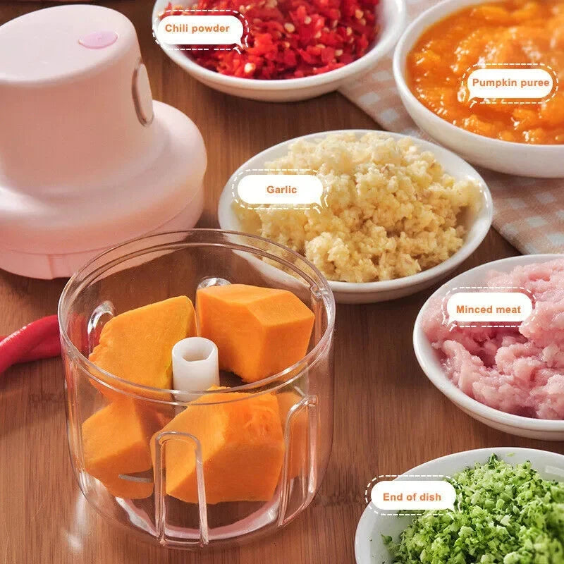 250ML Pink USB Electric Garlic Chopper – Wireless Mini Food Grinder