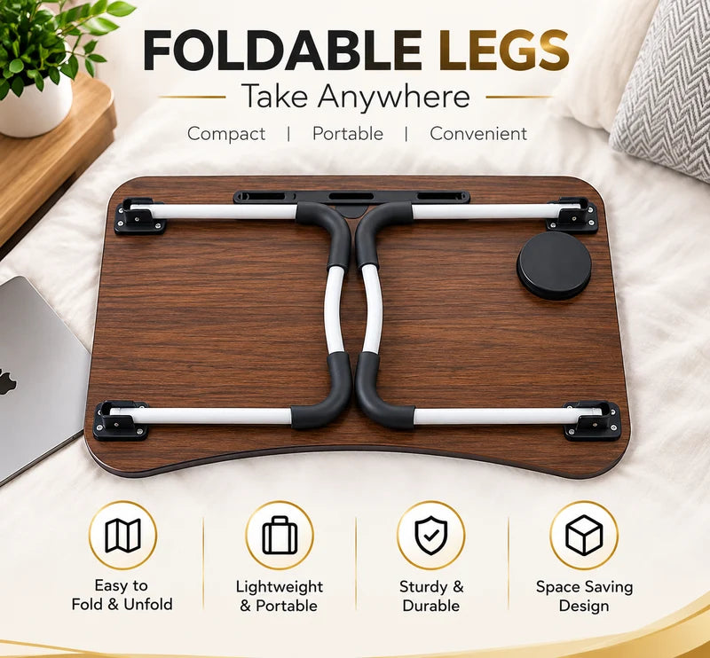 T1 Foldable Laptop Table with Cup Holder & Tablet Slot